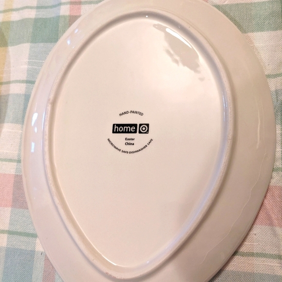 Picnic Oval Plates Ceramic Egg Plates Mixed Set Woven Metal Basket Spring Green - Picture 7 of 7